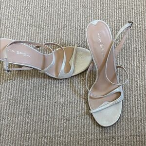 Via Spiga Silver Strappy Heels